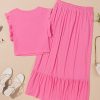 Women's Bonbon Textured Ruffle Trim Crop Vest & Lace-Up Long Skirt Set - Image 9