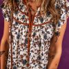 Women's White Floral Frilly Blouse with Lace Up Neckline - Trendy and Feminine - Image 6