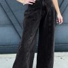 Women's Dark Grey Pleated Wide Leg Mineral Wash Denim Pants - Chic and Trendy Everyday Wear - Image 5