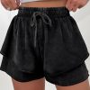 Women's Black Mineral Wash French Terry High Waist Casual Shorts with Drawstring - Image 2