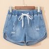 Women's Myosotis High Waist Distressed Denim Shorts with Drawstring - Image 6