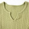 Women's Spinach Green Textured Knit Slim Fit Notch V Neck T-Shirt - Elegant Casual Style - Image 13