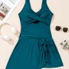 Elegant Sea Green Adjustable Straps Cutout Ruched Knot Slit One Piece Swim Dress - Image 3