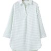 Women's White Stripe Collared V Neck Long Sleeve Beach Cover-Up with Chest Pocket - Image 14