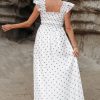 Women's White Polka Dot Flutter Sleeve Square Neck Smocked Maxi Dress - Image 2