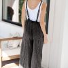 Women's Dark Grey Light Wash Frayed Exposed Seam Wide Leg Denim Overall - Vintage Style Jumpsuit - Image 2