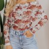 Elegant Pink Floral Printed Long Sleeve Sheath Bodysuit for Women - Image 11