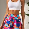 Women's Rose Geometric Printed Drawstring Waist Beach Shorts with Pockets - Image 5