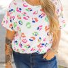 Plus Size Women's White Multicolor Leopard Print Textured T-Shirt - Image 8