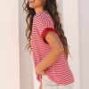 Women's Stylish Pink Stripe Knitted Round Neck T-Shirt with Boxy Fit - Image 3