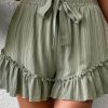 Women's Laurel Green Textured Tie Waist Ruffle Hem Shorts for Casual and Dressy Occasions - Image 2