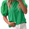 Women's Bright Green Ribbed Puff Sleeve Top with Pearl Beaded Embellishments - Image 5