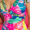 Women's Green Tropical Print V Neck Backless One Piece Swimsuit with Ruffle Detail - Image 7