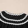 Women's Black Contrast Ricrac Trim Short Sleeve V Neck Mini Dress - Chic Summer Style - Image 9