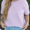 Plus Size Women's Orchid Petal Waffle Knit Short Sleeve Top with Patched Pocket - Image 8