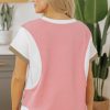 Women's Pink Textured Colorblock Patchwork Tee and High-Waist Shorts Set - Image 2