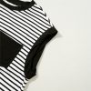 Women's Casual Black Stripe Round Neck Tank Top with Chest Pocket - Image 26