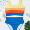 Women's Blue Colorblock Square Neck Bikini Set - Pleated High Waisted Swimwear - Image 17