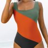 Women's Duffel Green Color Block Padded Square Neck One Piece Swimsuit - Image 11