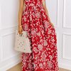 Women's Red Floral Printed Spaghetti Strap Empire Waist Maxi Dress - Bohemian Style for Summer - Image 13