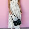 Women's White Polka Dot Flutter Sleeve Square Neck Smocked Maxi Dress - Image 8