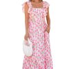 Women's Pink Floral Print Square Neck Ruffled Strap Maxi Dress for Summer - Image 18