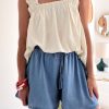 Women's Dusk Blue Drawstring Elastic Waist Wide Leg Denim Shorts - Image 3