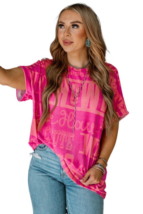 Women's Rose Howdy Cowboy Letter Printed Western Fashion Tee