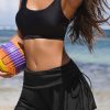 Women's Black Drawstring Ruched High Waist Loose Swim Shorts for Beach Days - Image 11