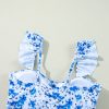 Women's Blue Floral Ruffled Strap Lace-Up Hollow Out One Piece Swimsuit - Image 16