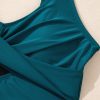 Elegant Sea Green Adjustable Straps Cutout Ruched Knot Slit One Piece Swim Dress - Image 7