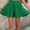 Women's Dark Green Textured Frilled Lace-up High Waist Ruffle Wide Leg Shorts - Image 4