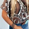 Women's Brown Lucky Horseshoes Graphic Dolman T-Shirt - Western Style - Image 12