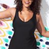 Women's Plus Size Black Solid Color U Neck Padded One Piece Swimsuit - Image 4