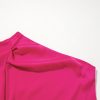 Women's Strawberry Pink Asymmetric Shoulder Ruffle Sleeve Elegant Blouse - Image 12
