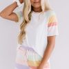 Women's White Rainbow Striped T-Shirt and Drawstring Shorts Set - Image 11