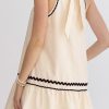 Women's Khaki Stripe Ric Rac Trim Halter A-Line Sleeveless Mini Dress - Image 2