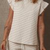 Women's Apricot Textured Ruffled Cap Sleeve Top and Shorts Set - Chic Casual Outfit - Image 6