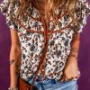 Women's White Floral Frilly Blouse with Lace Up Neckline - Trendy and Feminine - Image 4