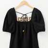 Women's Black Flower Crochet Square Neck Blouse - Short Sleeve Textured Top - Image 7