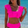 Women's Rose Red Tie Back Ruffled 2-Piece Bikini Swimsuit - Flirty & Fun - Image 5