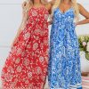 Women's Red Floral Printed Spaghetti Strap Empire Waist Maxi Dress - Bohemian Style for Summer - Image 11