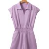 Women's Orchid Bouquet Short Sleeve Zipper Collared Romper - Elastic High Waist Design - Image 12