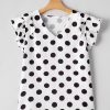 Women's White Polka Dot Print Ruffled Sleeve V Neck Blouse - Chic & Trendy - Image 7