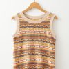 Women's Brown Stripe Eyelet Crochet Sleeveless Round Neck Sweater Vest - Image 8