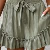 Women's Laurel Green Textured Tie Waist Ruffle Hem Shorts for Casual and Dressy Occasions - Image 5