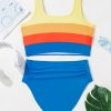 Women's Blue Colorblock Square Neck Bikini Set - Pleated High Waisted Swimwear - Image 18