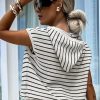 Women's White Stripe Drawstring Hooded Loose Sweater T-Shirt - Image 2