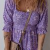 Women's Purple Boho Paisley Print Half Sleeve Shirred Peplum Blouse - Image 4