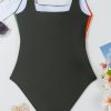 Women's Duffel Green Color Block Padded Square Neck One Piece Swimsuit - Image 17